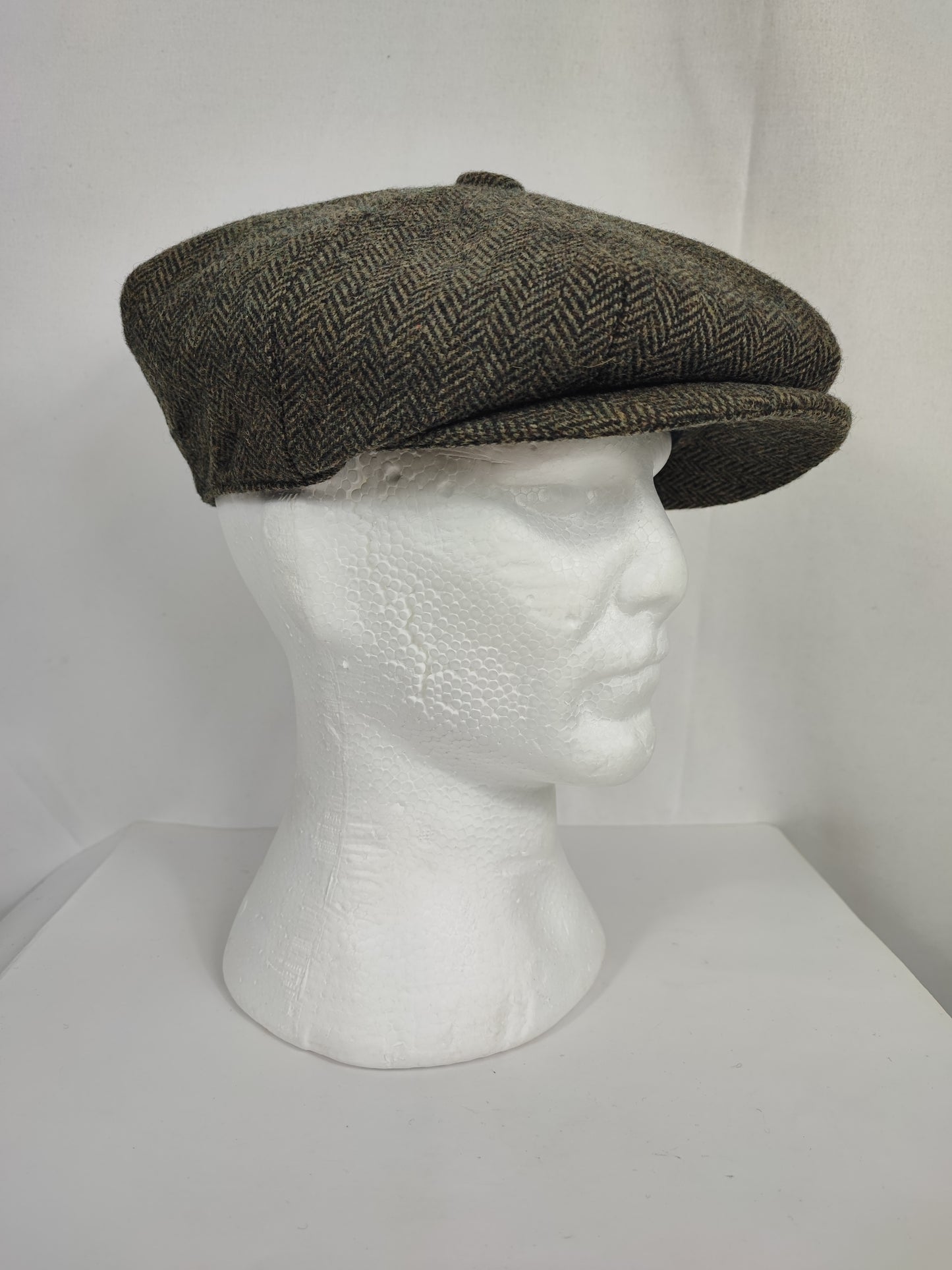 Coppola nuova inglese in lana a otto spicchi verde a spina di pesce - Eight panel wool green herringbone cap