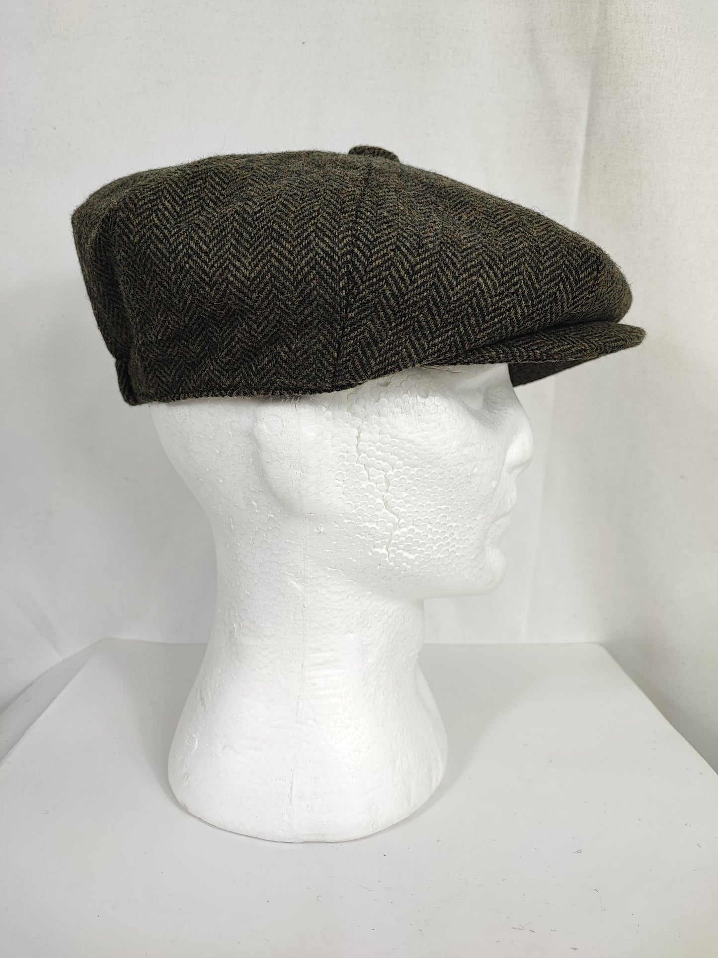 Coppola nuova inglese in lana a otto spicchi verde a spina di pesce - Eight panel wool green herringbone cap