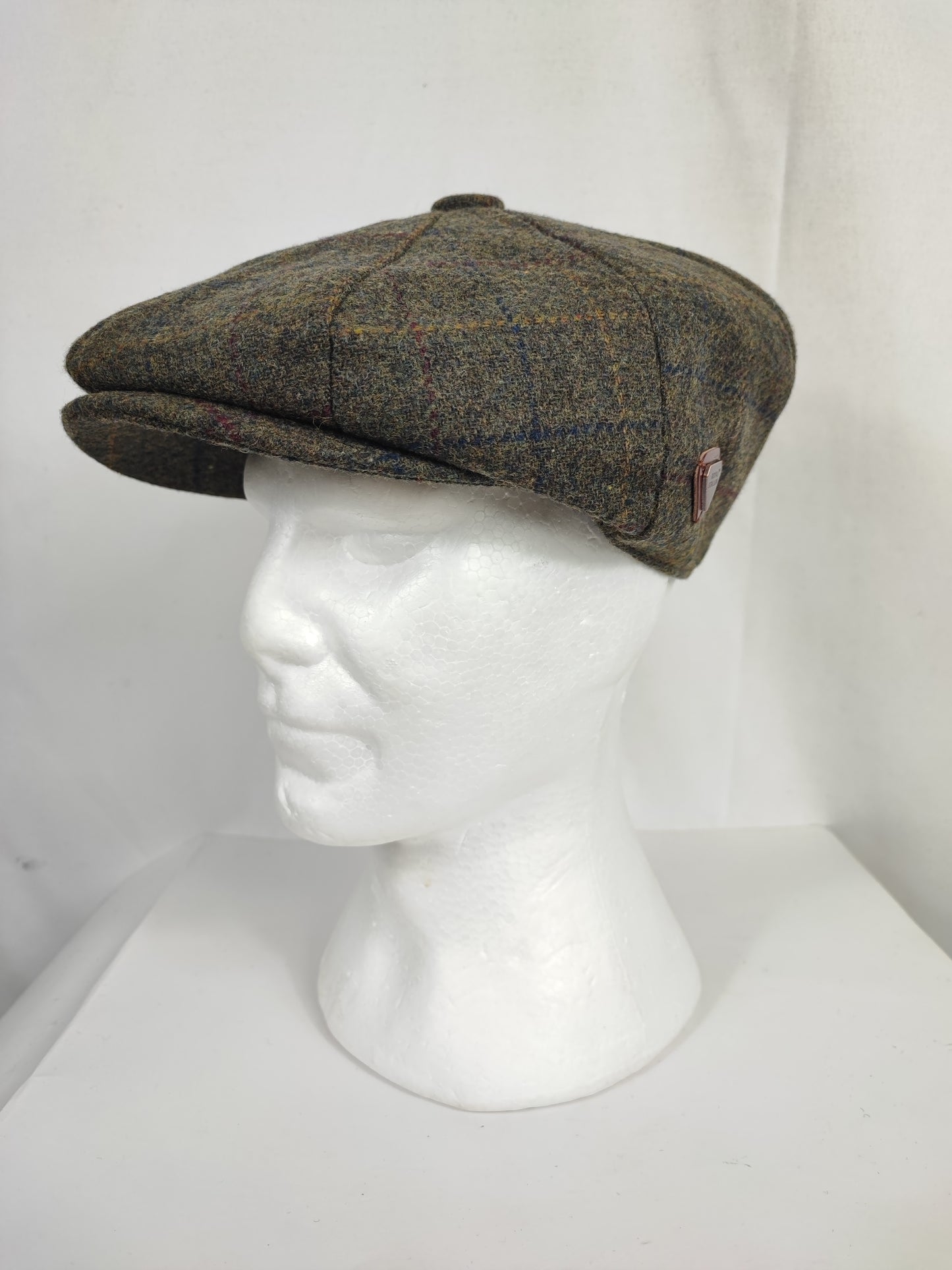 Coppola nuova inglese in lana a otto spicchi verde in tweed - Eight panel wool green cap