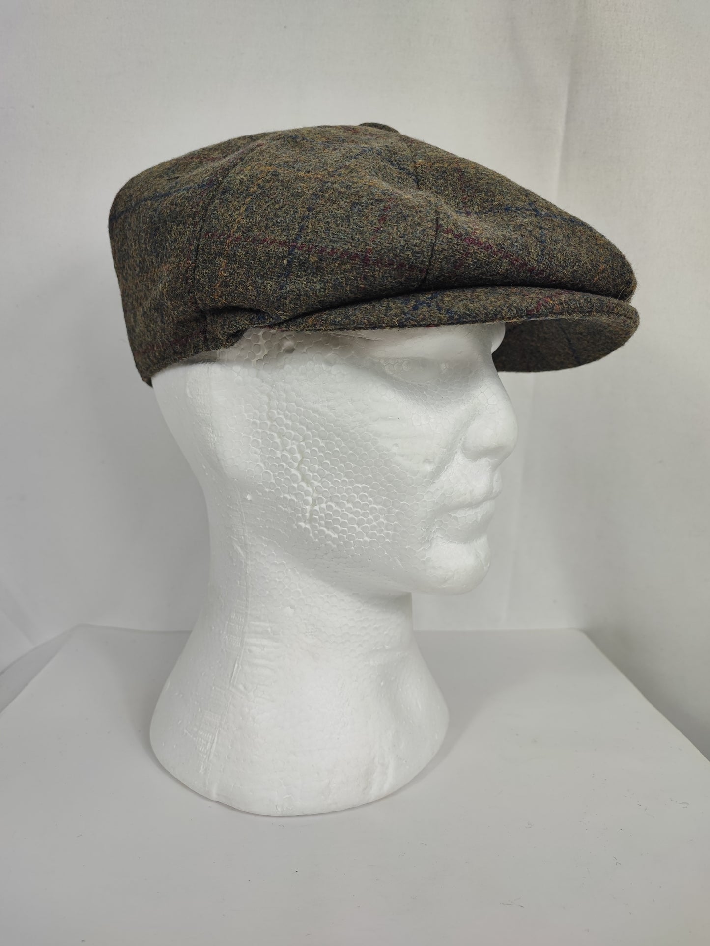 Coppola nuova inglese in lana a otto spicchi verde in tweed - Eight panel wool green cap