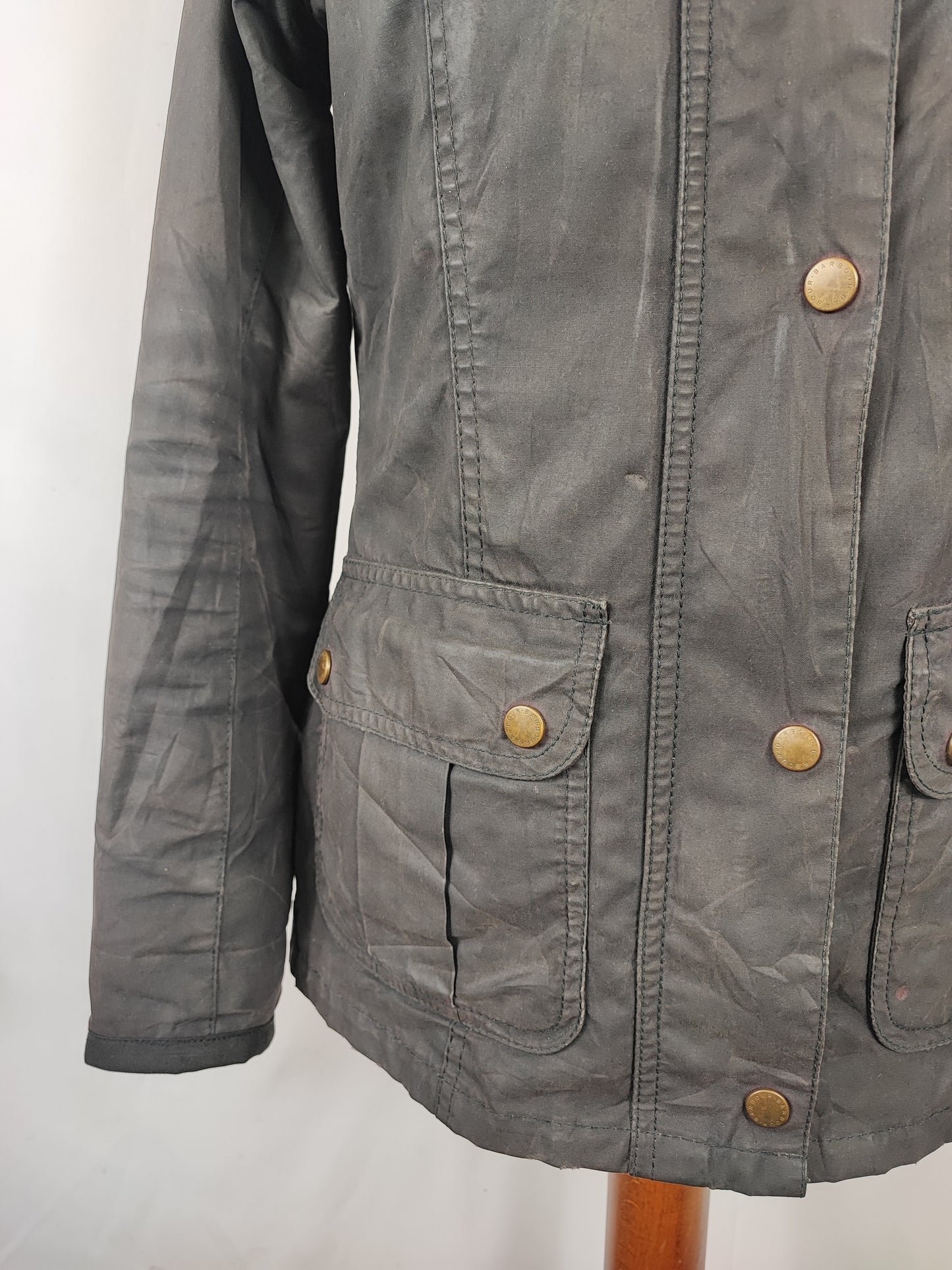 Barbour Giacca corta nera donna Tg. 40 Morris Black Wax Utility Jacket Size UK10 Small