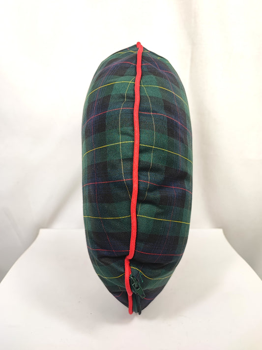 Cuscino tondo in Tartan Black Watch con bordino rosso
