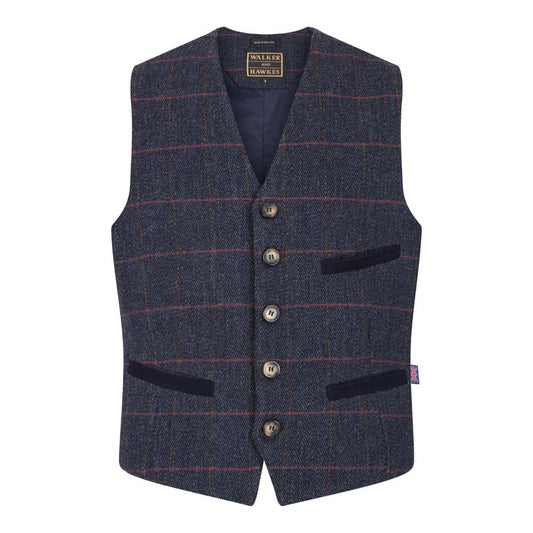 Gilet nuovo da uomo in tweed blu notte con bottoni - Derby Tweed Alcott Waistcoat Navy - Shop In London