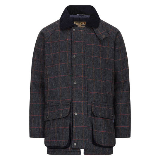 Giaccone nuovo da uomo imbottito e impermeabile in tweed blu in lana Man Derby Tweed Barlaston Jacket