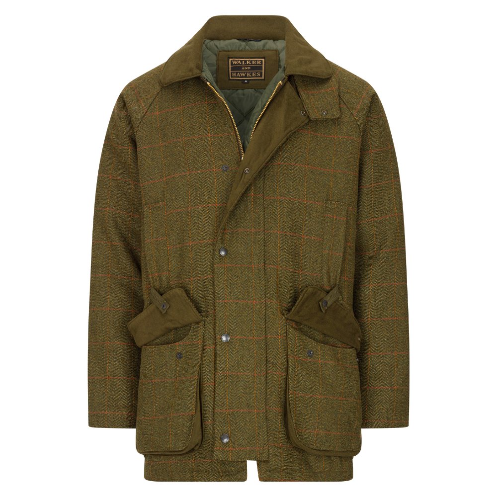 Giaccone nuovo da uomo imbottito e impermeabile in tweed verde scuro in lana Man Derby Tweed Barlaston Jacket