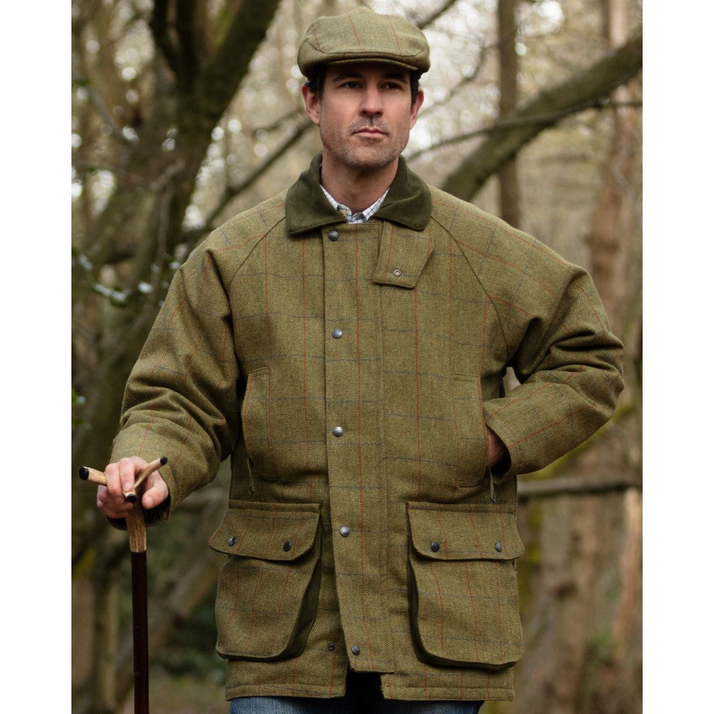 Giaccone nuovo da uomo imbottito e impermeabile in tweed verde foresta in lana Man Derby Tweed Barlaston Jacket