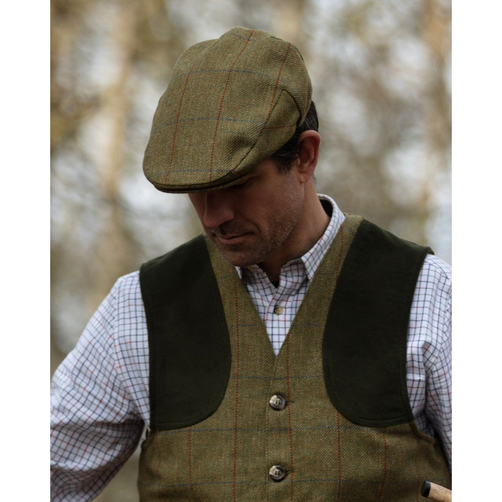 Coppola in Tweed lana verde impermeabile - New Cambridge Wool Forest Green Tweed Cap Flat