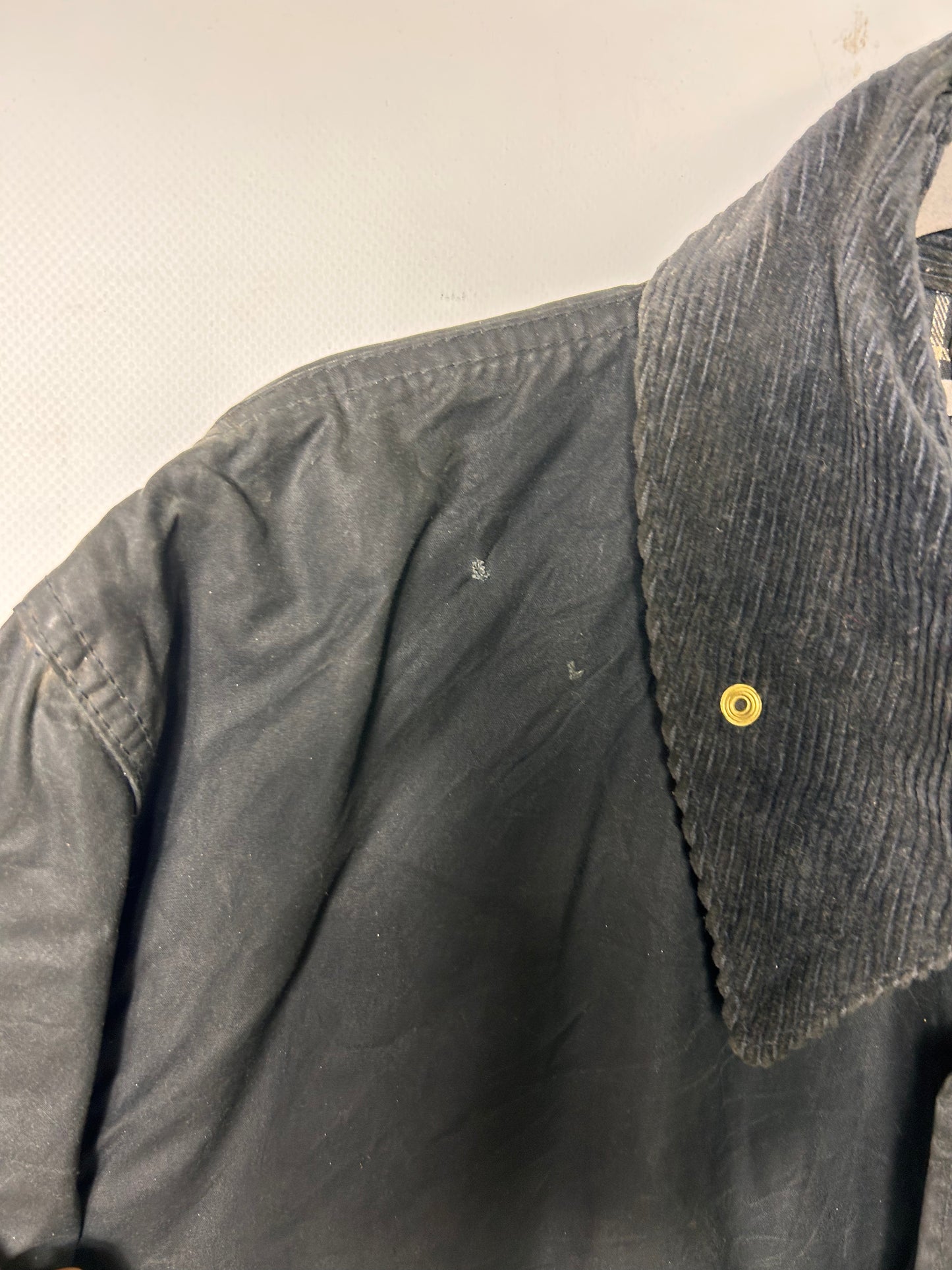 Barbour Border blu cotone Cerato C42/107 cm Navy Border Coat Size Large tg. 52 ita