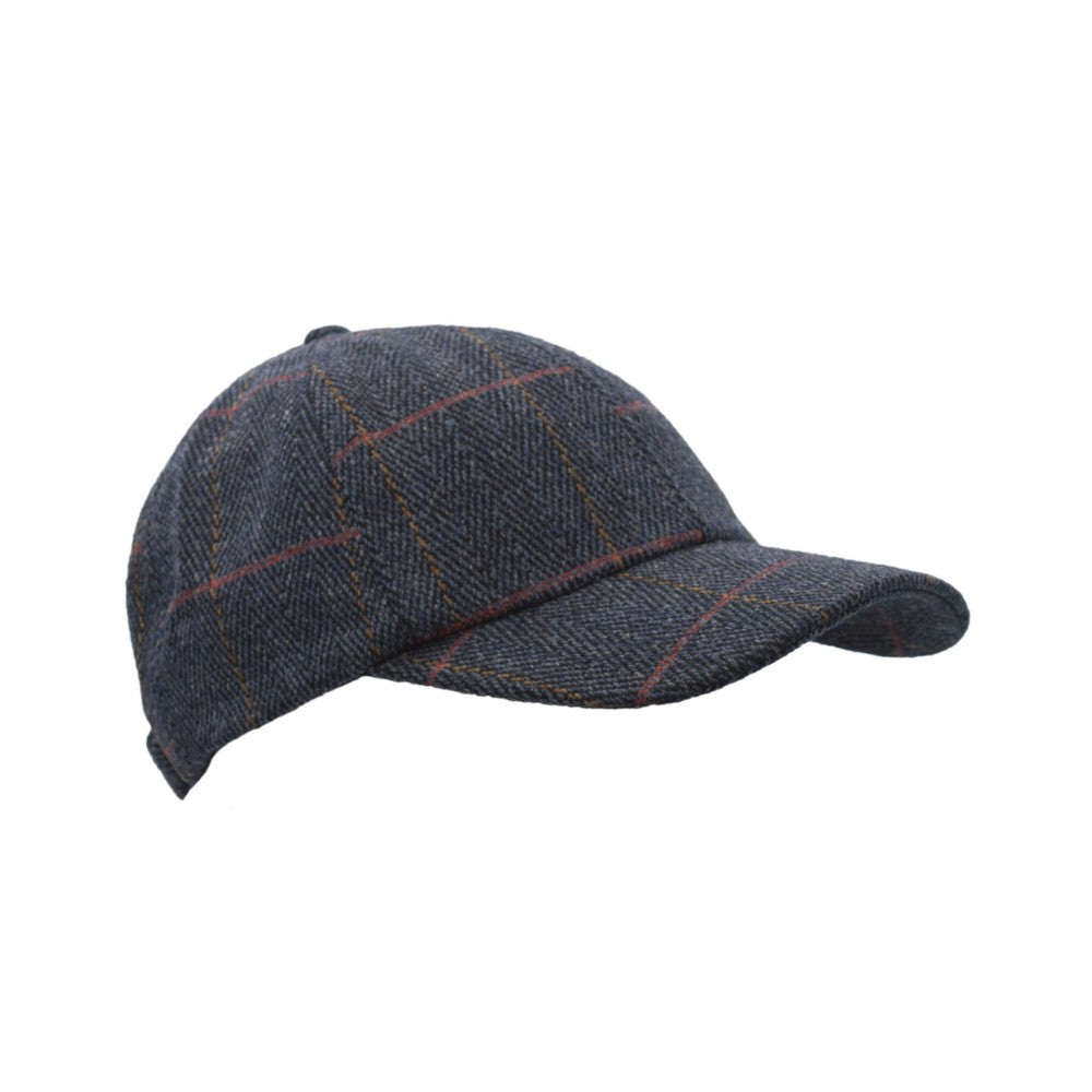 Baseball Cap nuova inglese in tweed in lana blu notte taglia unica