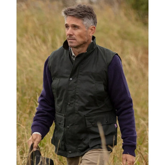 Gilet nuovo da uomo cerato inglese colore verde - Man Wax Olive Gilet