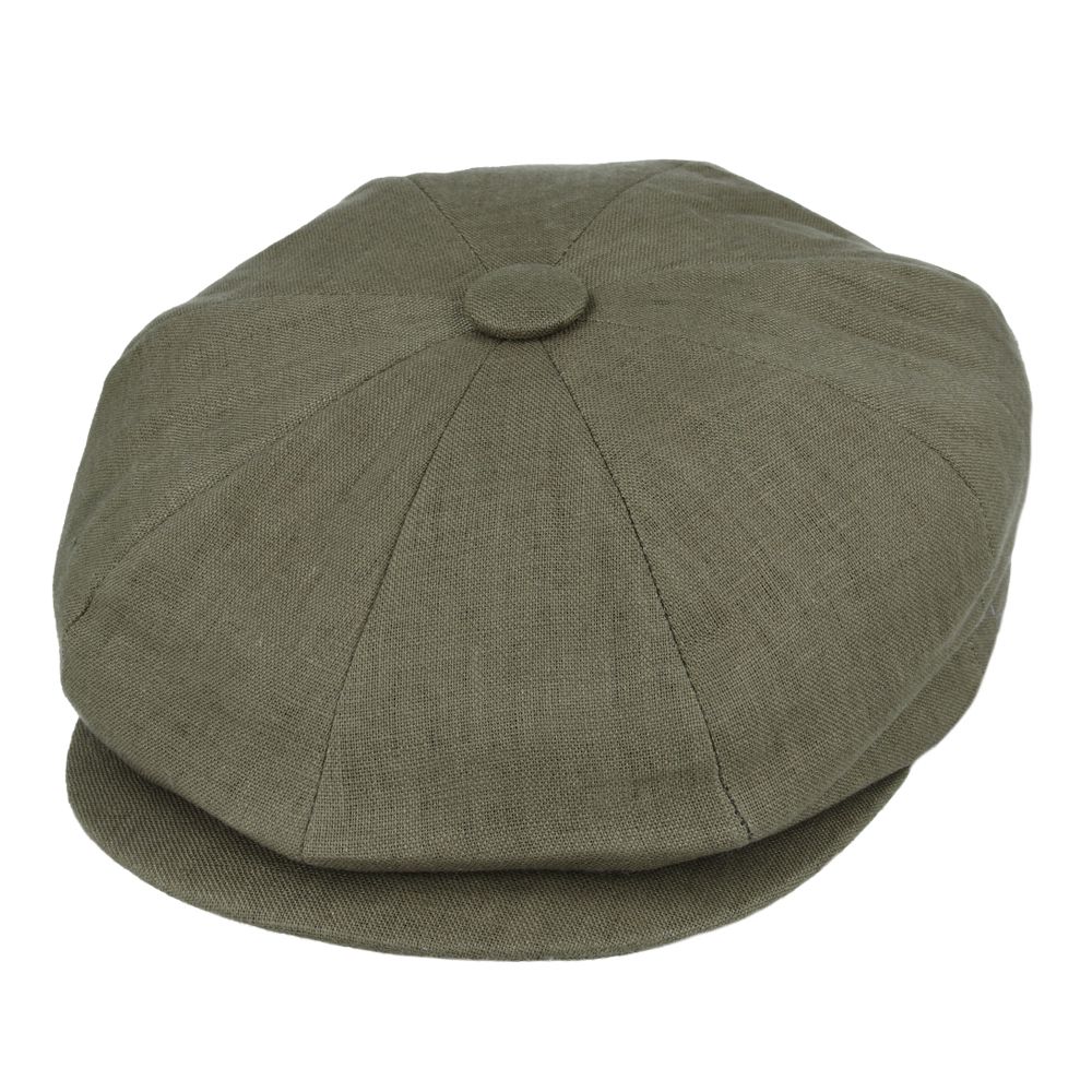 Coppola nuova inglese in lino verde militare Newsboy Cap - Peaky Blinders Olive Linen Newsboy Cap