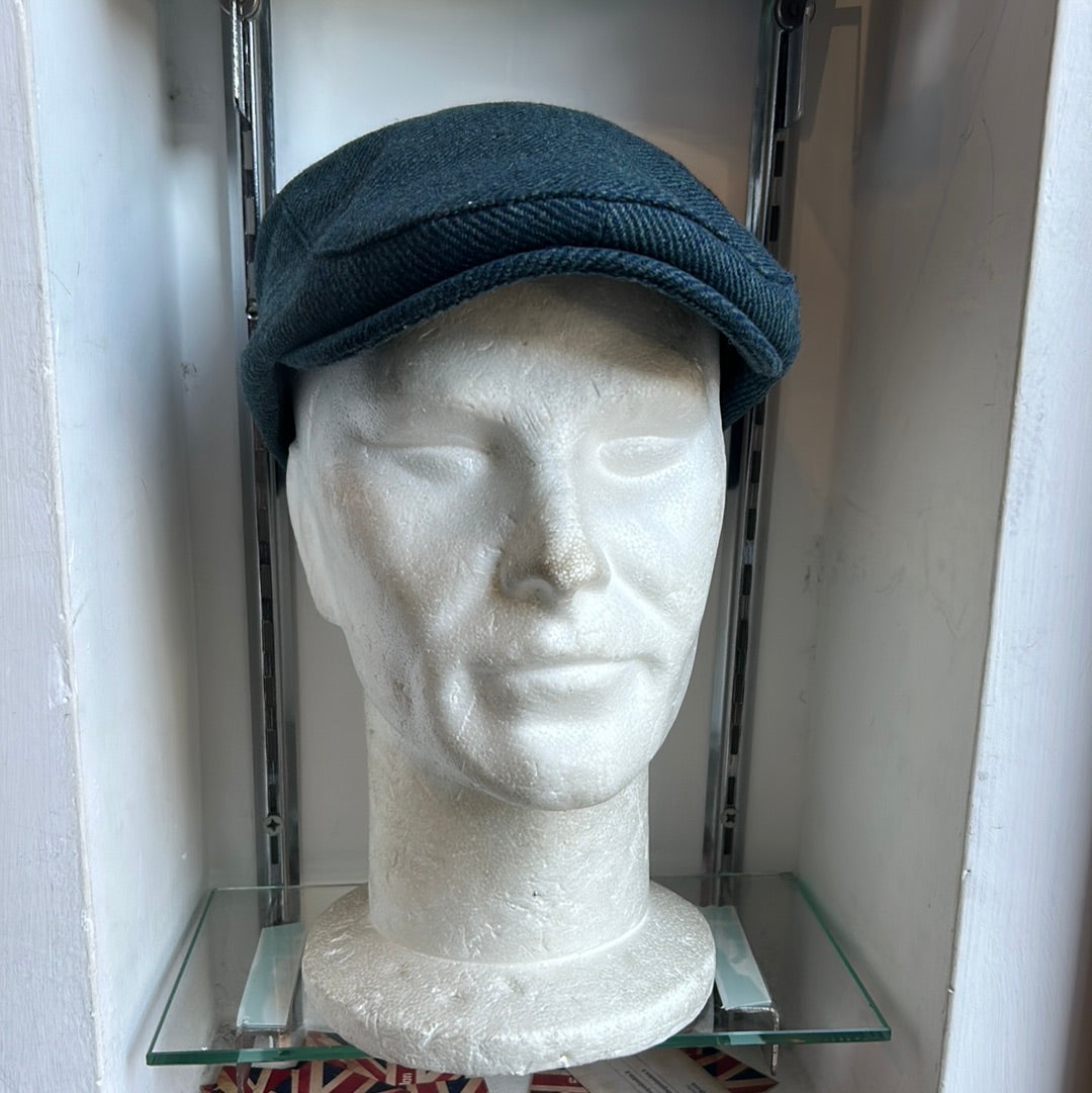 Coppola nuova inglese in lana trama spigata petrolio - New English Flat cap Herringbone