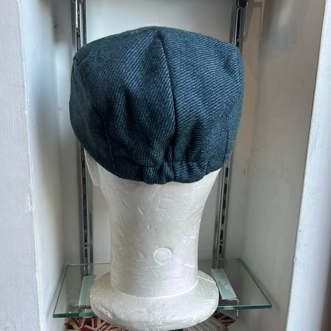 Coppola nuova inglese in lana trama spigata petrolio - New English Flat cap Herringbone