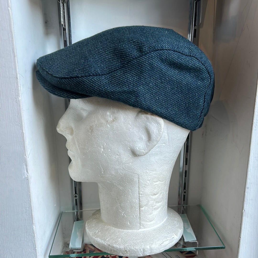 Coppola nuova inglese in lana trama spigata petrolio - New English Flat cap Herringbone