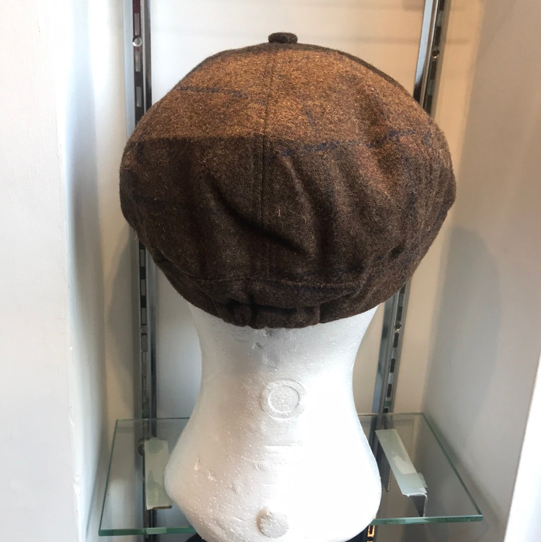 Coppola inglese nuova spigata in lana a otto spicchi marrone tweed S/M e L/XL
