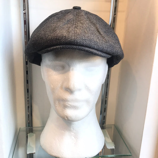 Coppola inglese nuova spigata in lana a otto spicchi bottone piccolo  grigio e nero S/M e L/XL