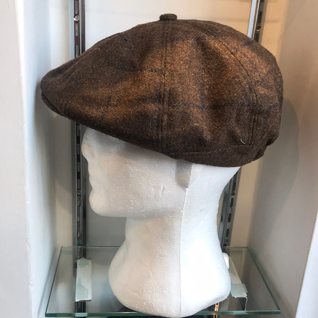 Coppola inglese nuova spigata in lana a otto spicchi marrone tweed S/M e L/XL