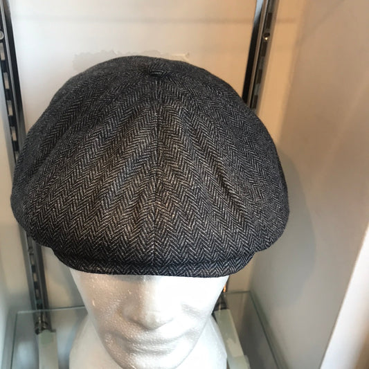 Coppola inglese nuova spigata in lana a otto spicchi bottone piccolo  grigio e nero S/M e L/XL
