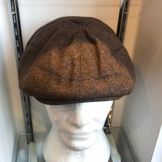 Coppola inglese nuova spigata in lana a otto spicchi marrone tweed S/M e L/XL