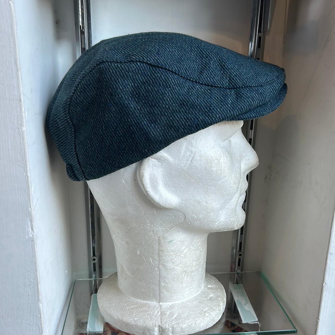 Coppola nuova inglese in lana trama spigata petrolio - New English Flat cap Herringbone