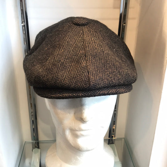 Coppola nuova Peaky Blinders in lana spigata marrone e nera - Shop In London