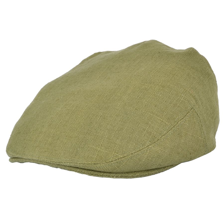 Coppola nuova inglese liscia in Lino Verde - New Olive Linen Flat Cap Linen