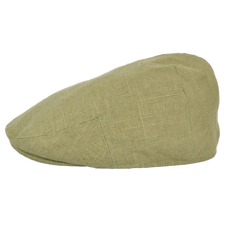 Coppola nuova inglese liscia in Lino Verde - New Olive Linen Flat Cap Linen