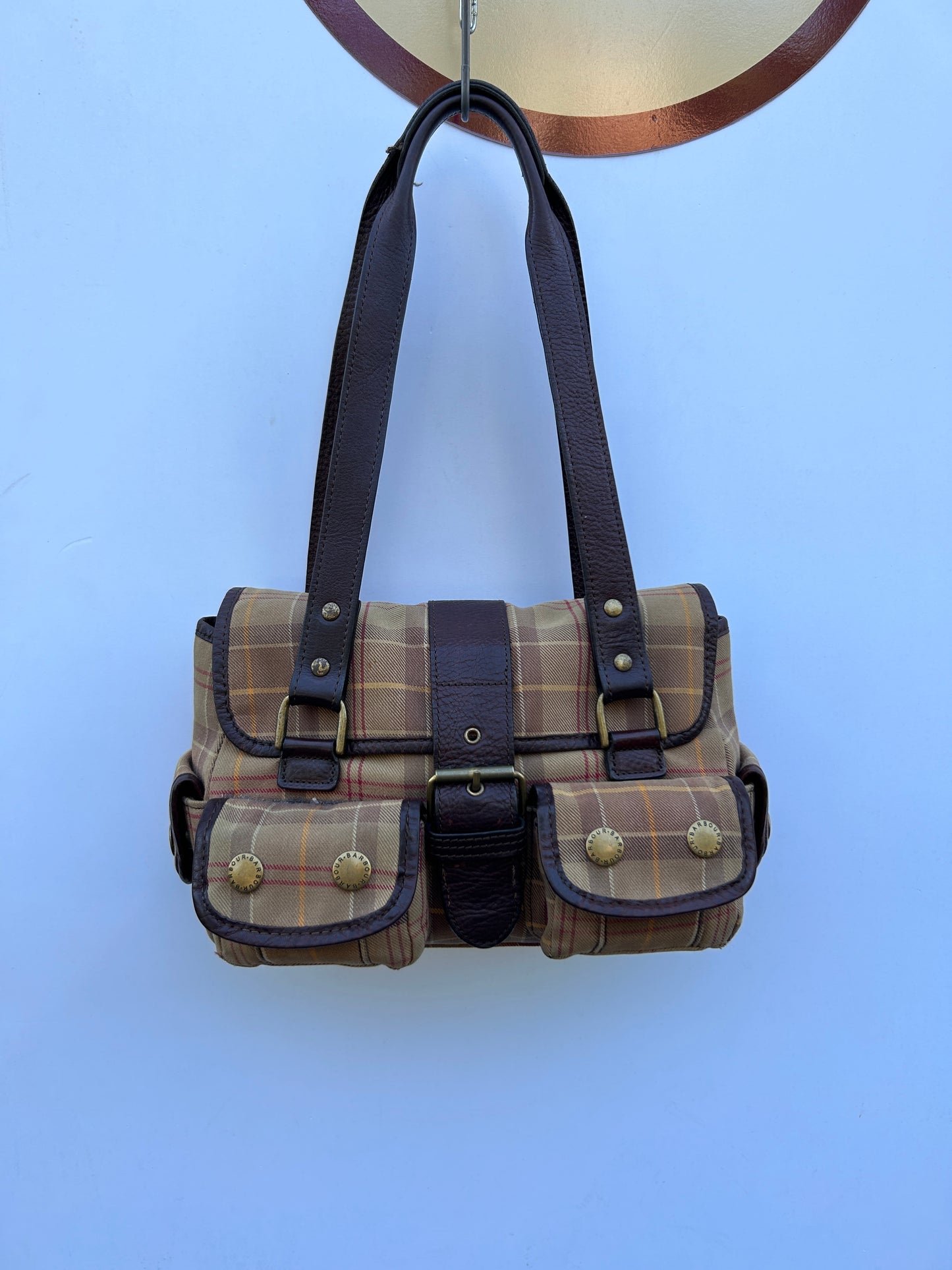 Borsa Barbour donna  in tartan e pelle - Brown Tartan Shoulder bag