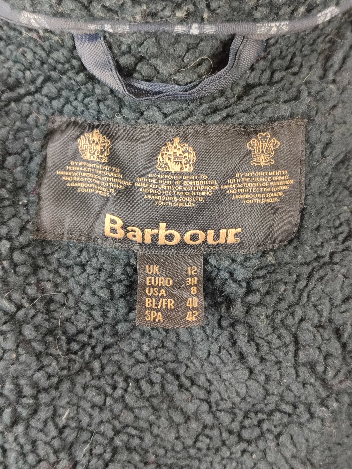 Giacca Barbour blu imbottito da donna UK12 Medium -Lady Navy wax Bridport coat size UK12