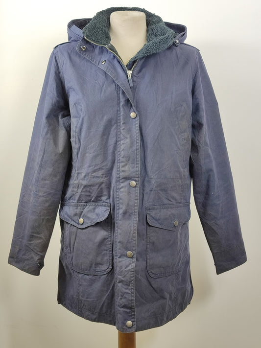 Giacca Barbour blu imbottito da donna UK12 Medium -Lady Navy wax Bridport coat size UK12