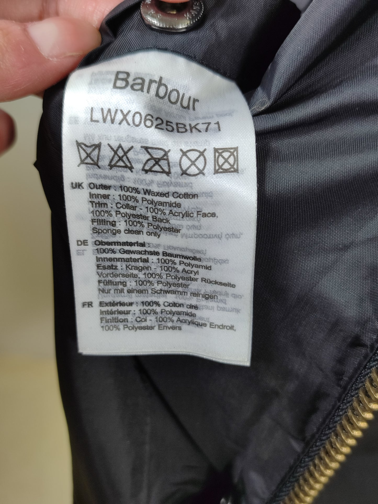 Giacca Barbour Nera imbottita da donna UK10 small - Lady winter Black wax coat size UK10