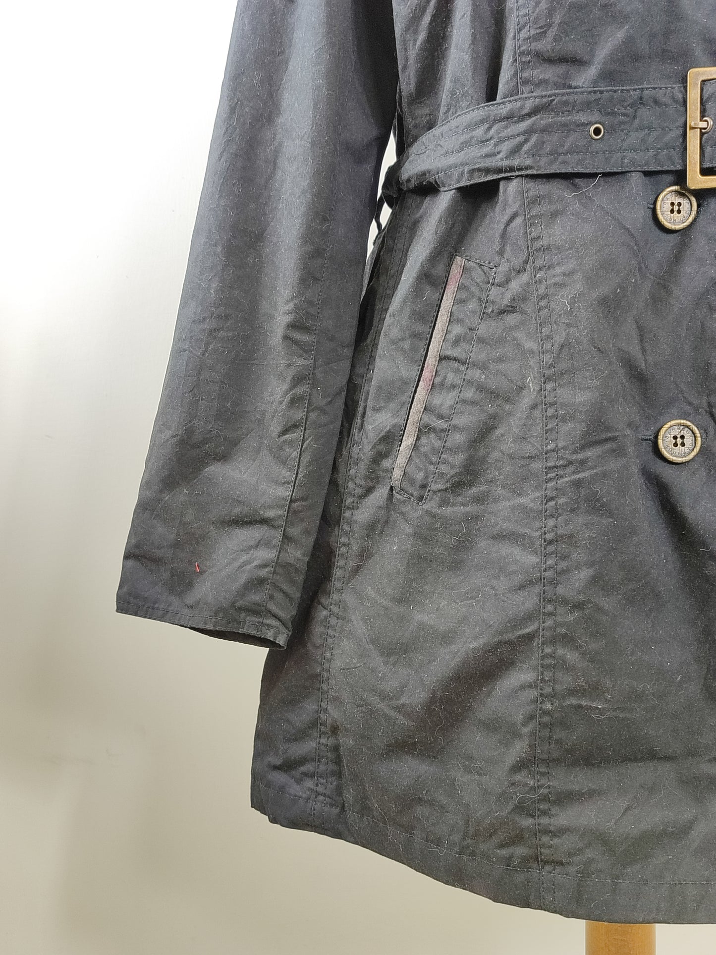 Barbour Trench cerato da donna con cintura nero tg.44 Uk14-Wax Lady Portlethan Mac Jacket Uk14