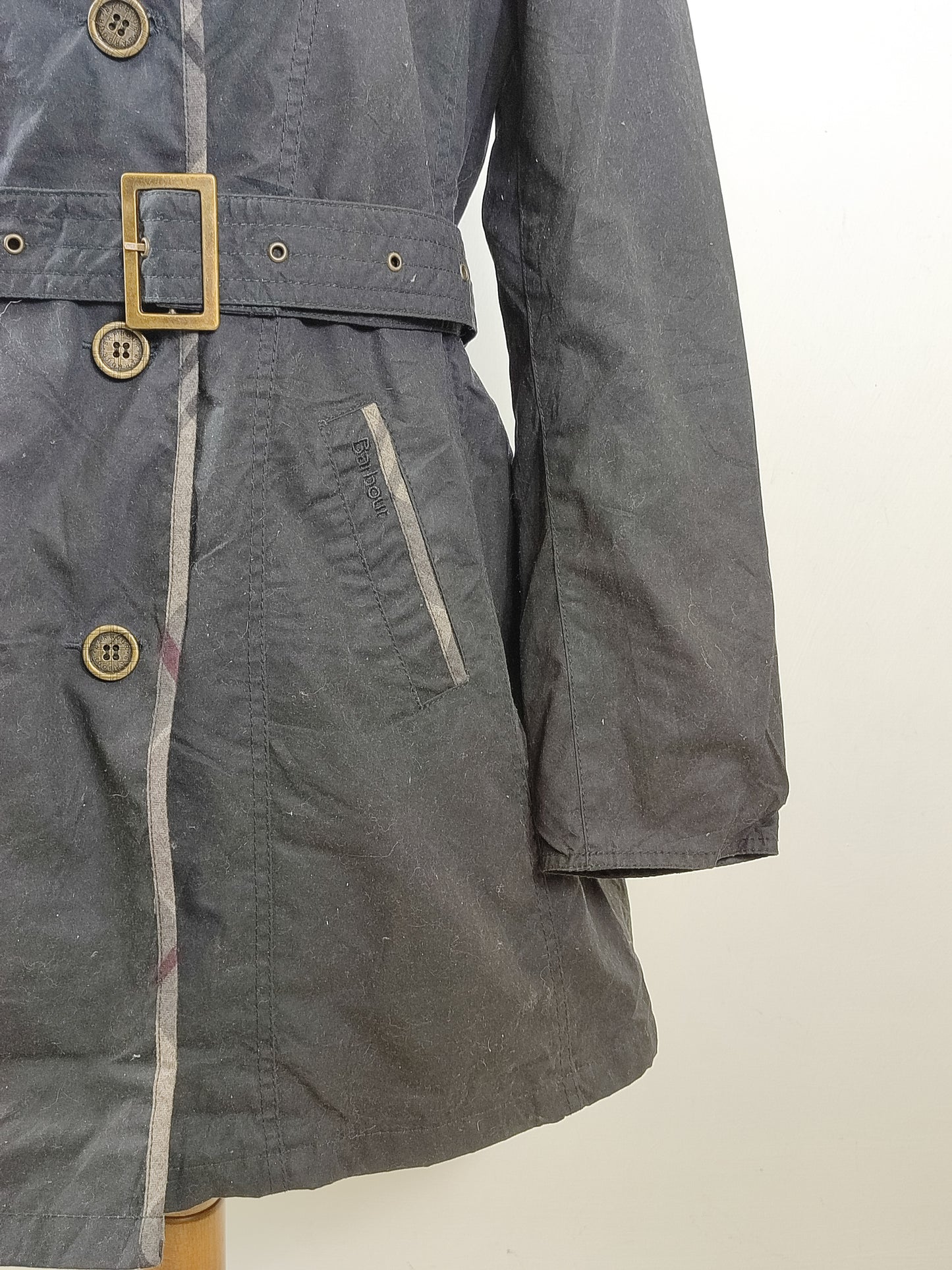 Barbour Trench cerato da donna con cintura nero tg.44 Uk14-Wax Lady Portlethan Mac Jacket Uk14