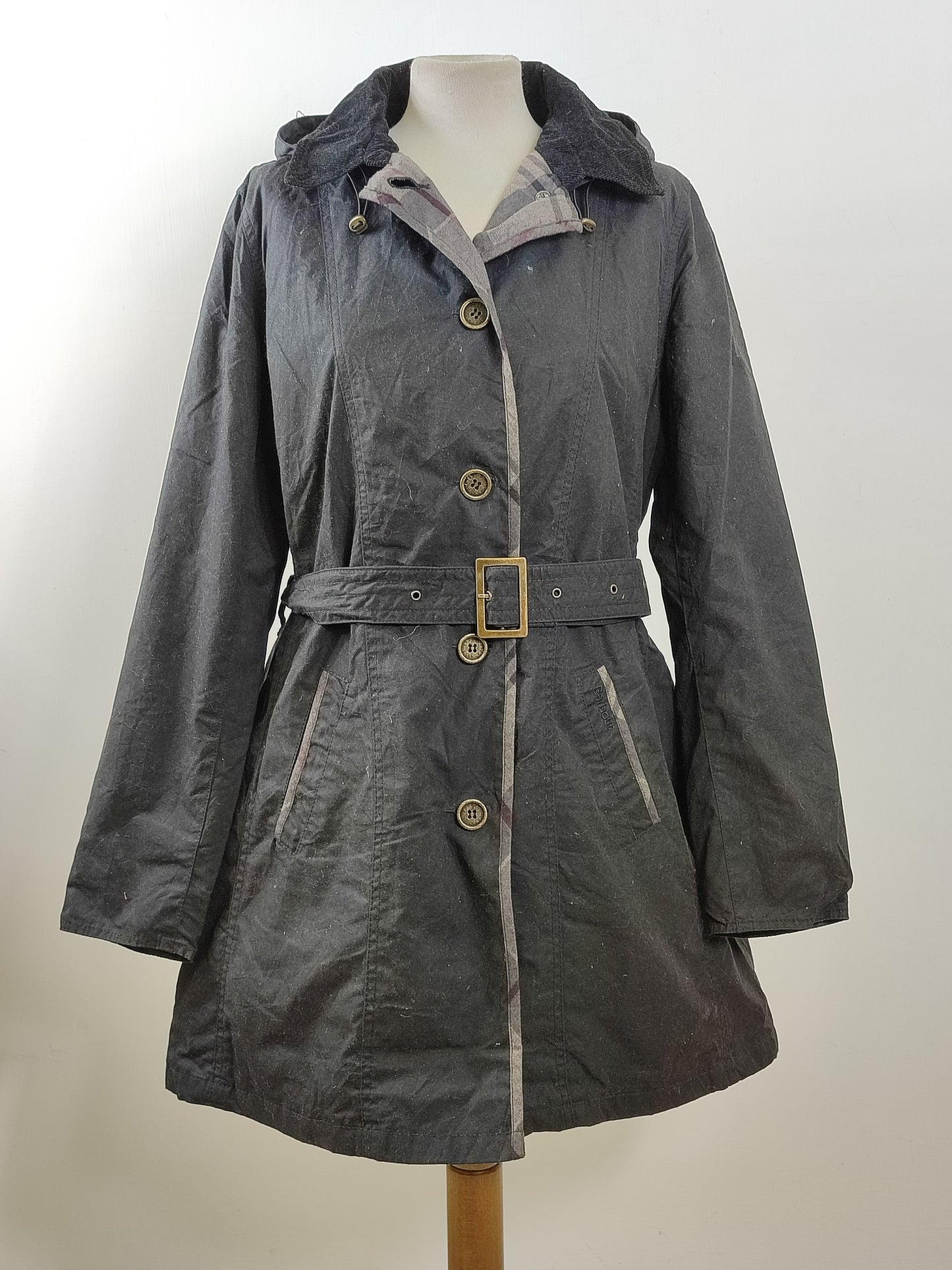 Barbour Trench cerato da donna con cintura nero tg.44 Uk14-Wax Lady Portlethan Mac Jacket Uk14