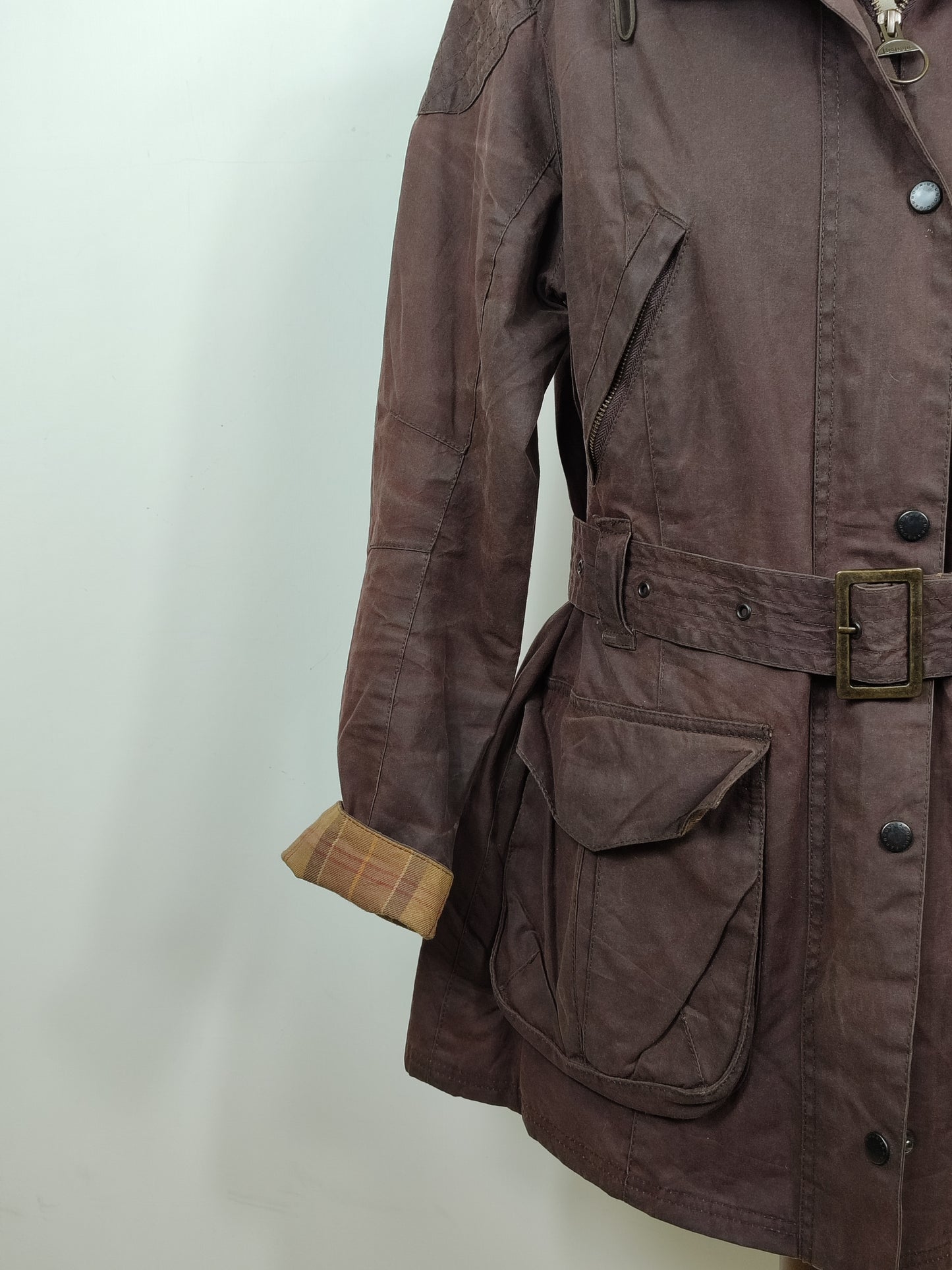 Giacca Barbour da donna con cintura marrone tg.44 Uk14-Wax Brown Lady Rebel Jacket Uk14