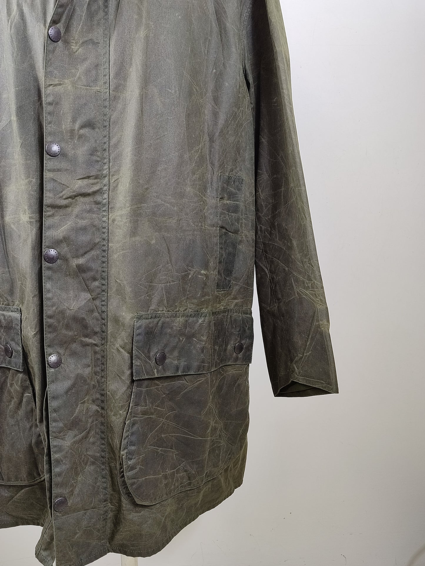 Barbour Giacca Uomo Border Verde Vintage C48/122cm Xlarge- Green wax Vintage Coat XL
