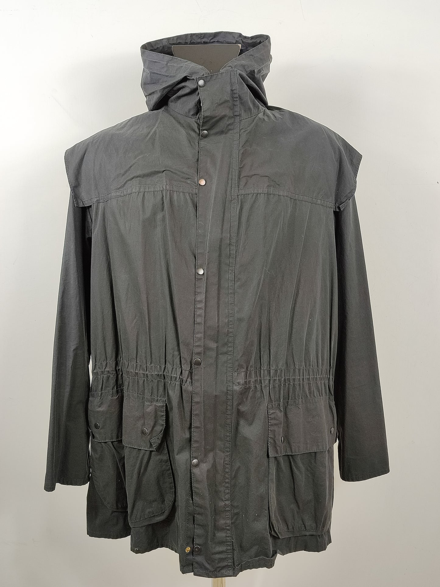 RARO Barbour vintage Durham blu con cappuccio C44/112 cm Navy Unlined Hooded waxed Durham Size L