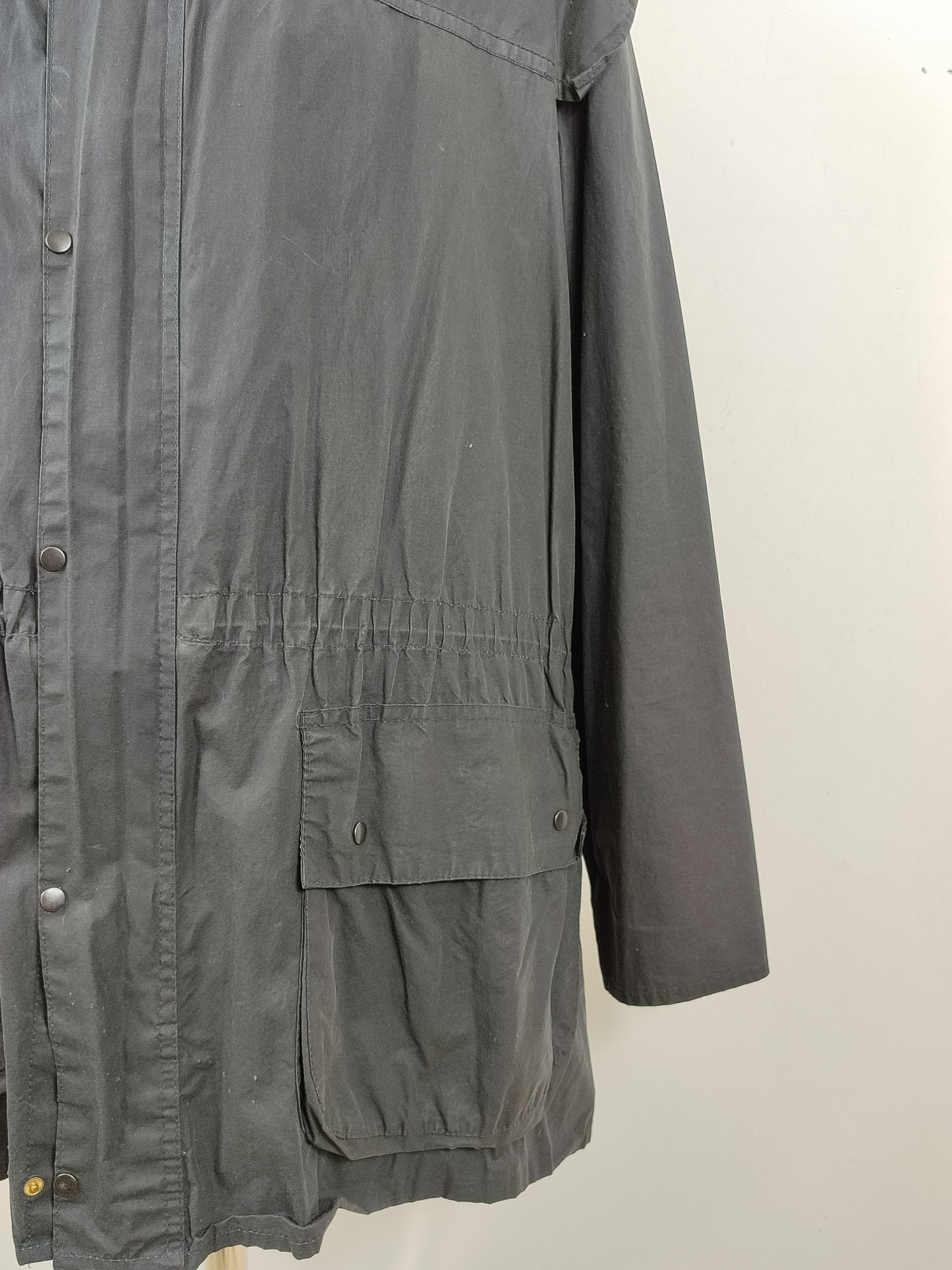 RARO Barbour vintage Durham blu con cappuccio C44/112 cm Navy Unlined Hooded waxed Durham Size L