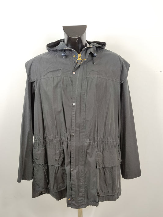 RARO Barbour vintage Durham blu con cappuccio C44/112 cm Navy Unlined Hooded waxed Durham Size L