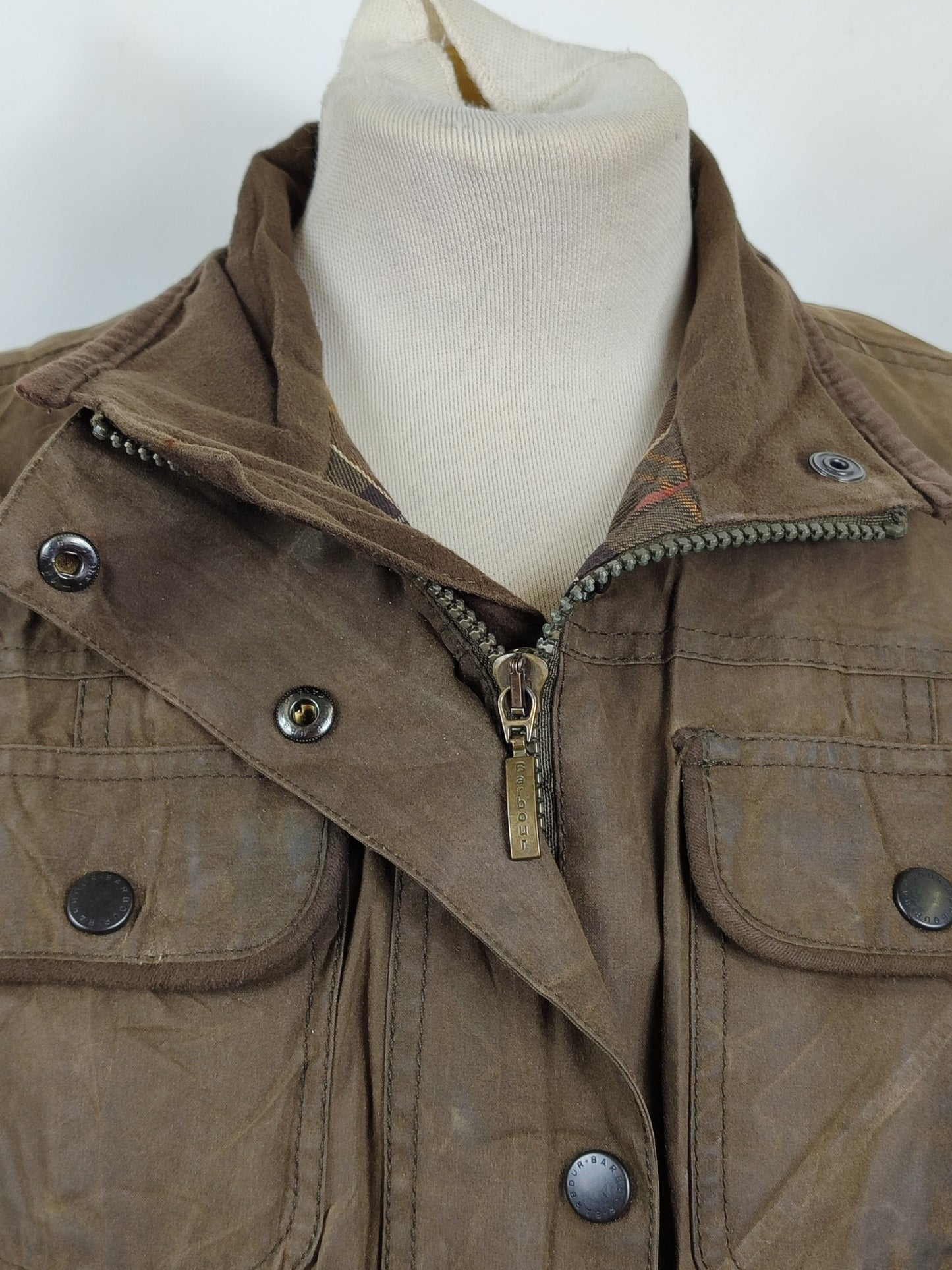 Barbour Giacca corta oliva donna Utility Tg. 42/44 Lady Olive Utility wax Jacket uk14