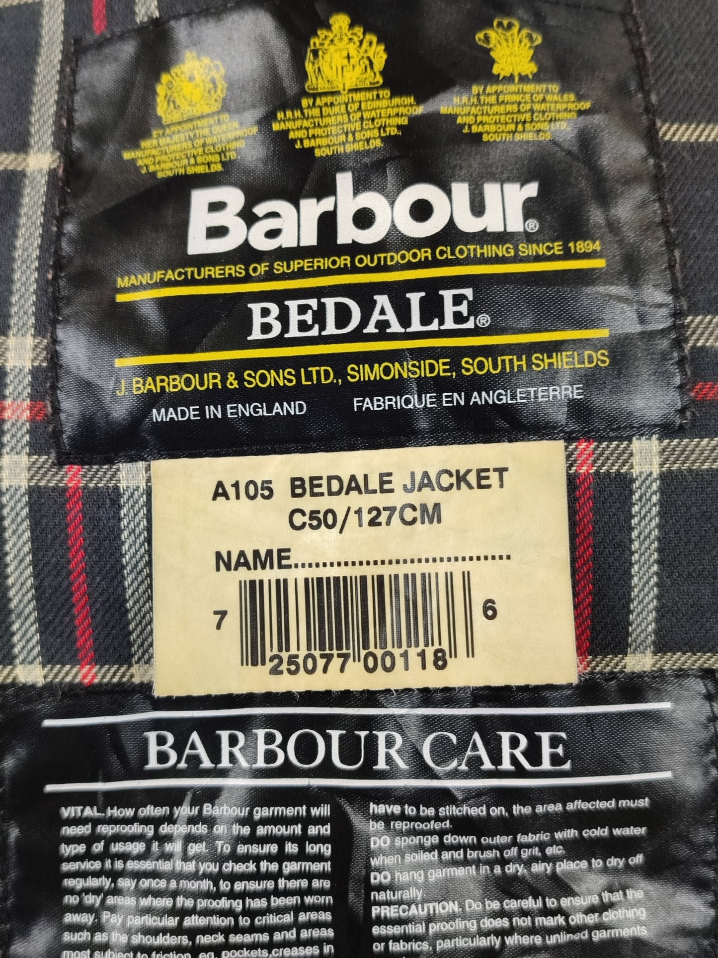 Barbour Giacca Bedale blu Vintage C50/127 CM XXL Navy Waxed Bedale Jacket XXL