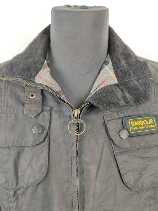 Barbour da donna Nero Small cerato Man Black waxed Biker Jacket Size UK10 Small