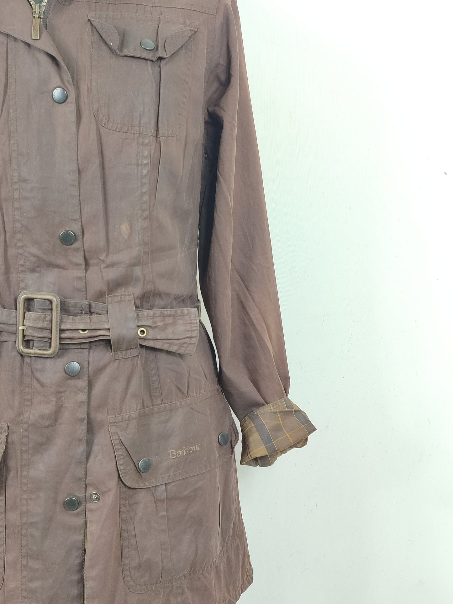 Giacca Barbour da donna marrone UK10 Small Brown Lady Wax Utility Mac  jacket Small tg.40