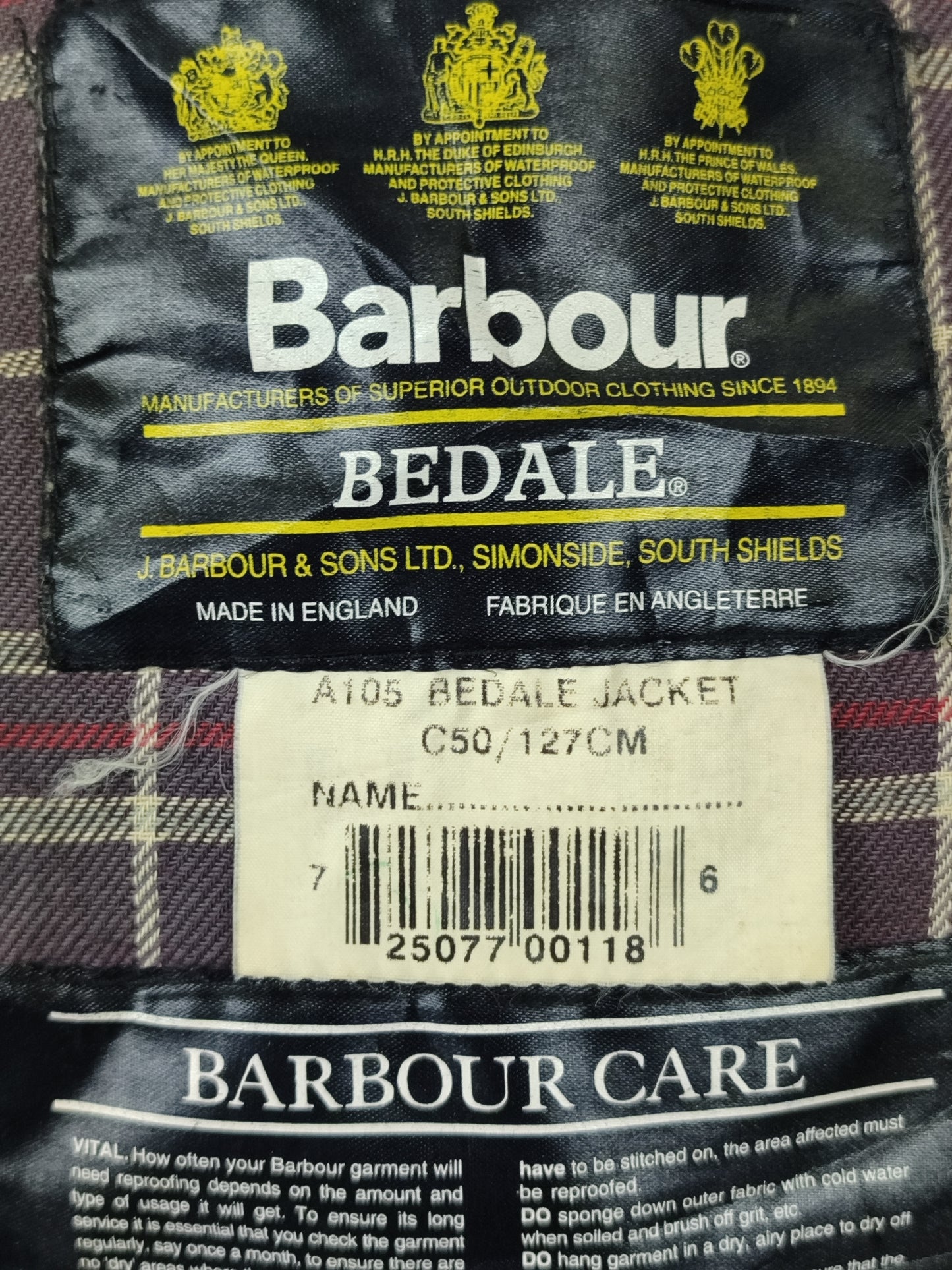Barbour Giacca Bedale Uomo Blu Vintage C50/127 CM XXL Navy Waxed Bedale Vintage Jacket