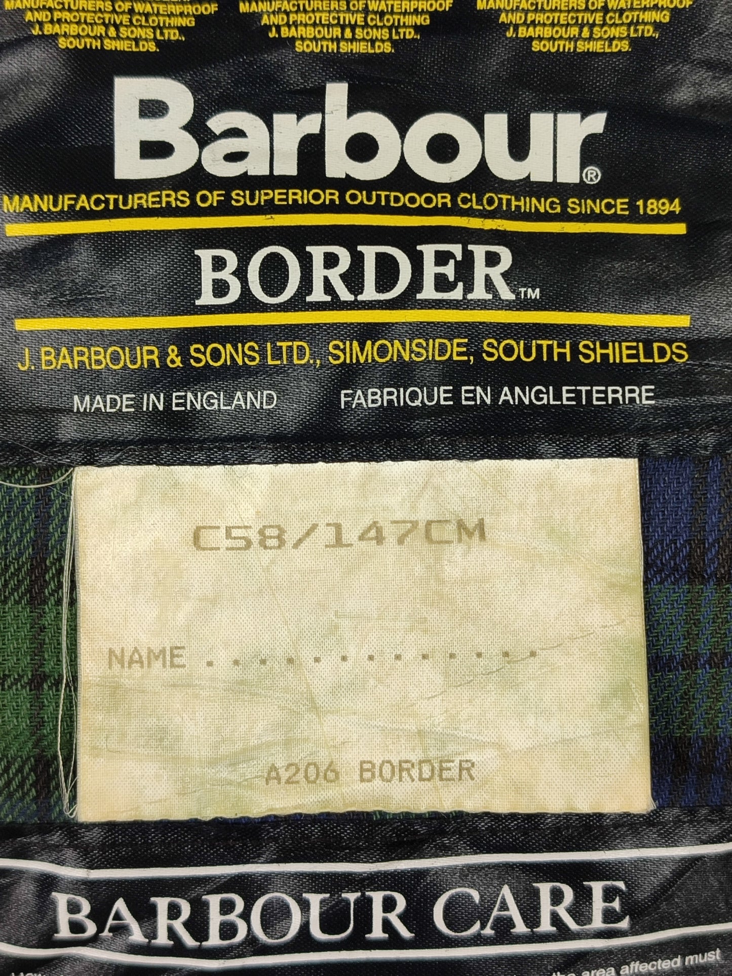 RARO Giacca Barbour Border Nero C58/147 cm XL - SAMPLE Black Wax Border Coat Size c58