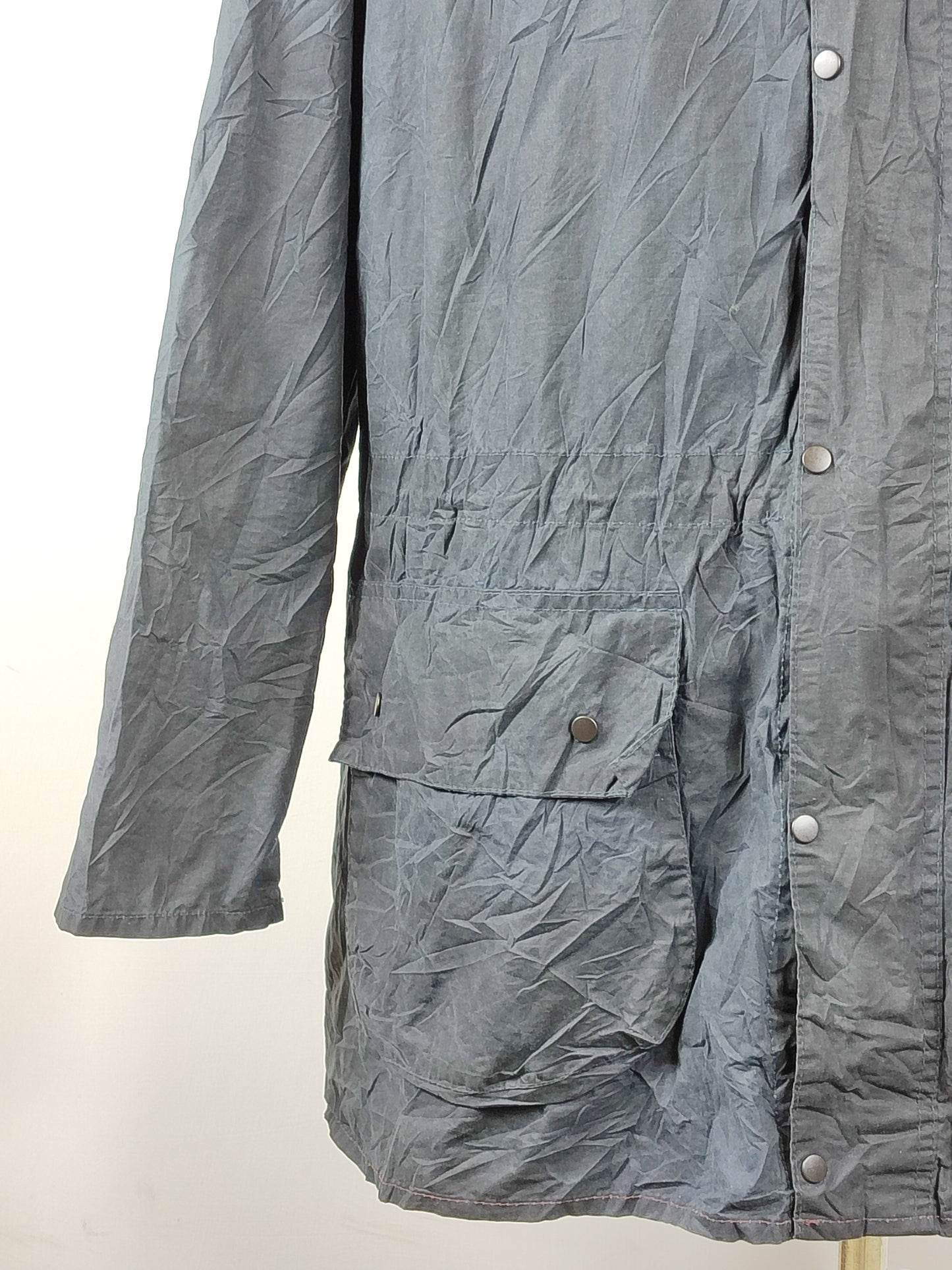 RARO Barbour Durham blu unlined con cappuccio C42/107 cm Navy Hooded waxed Durham Large