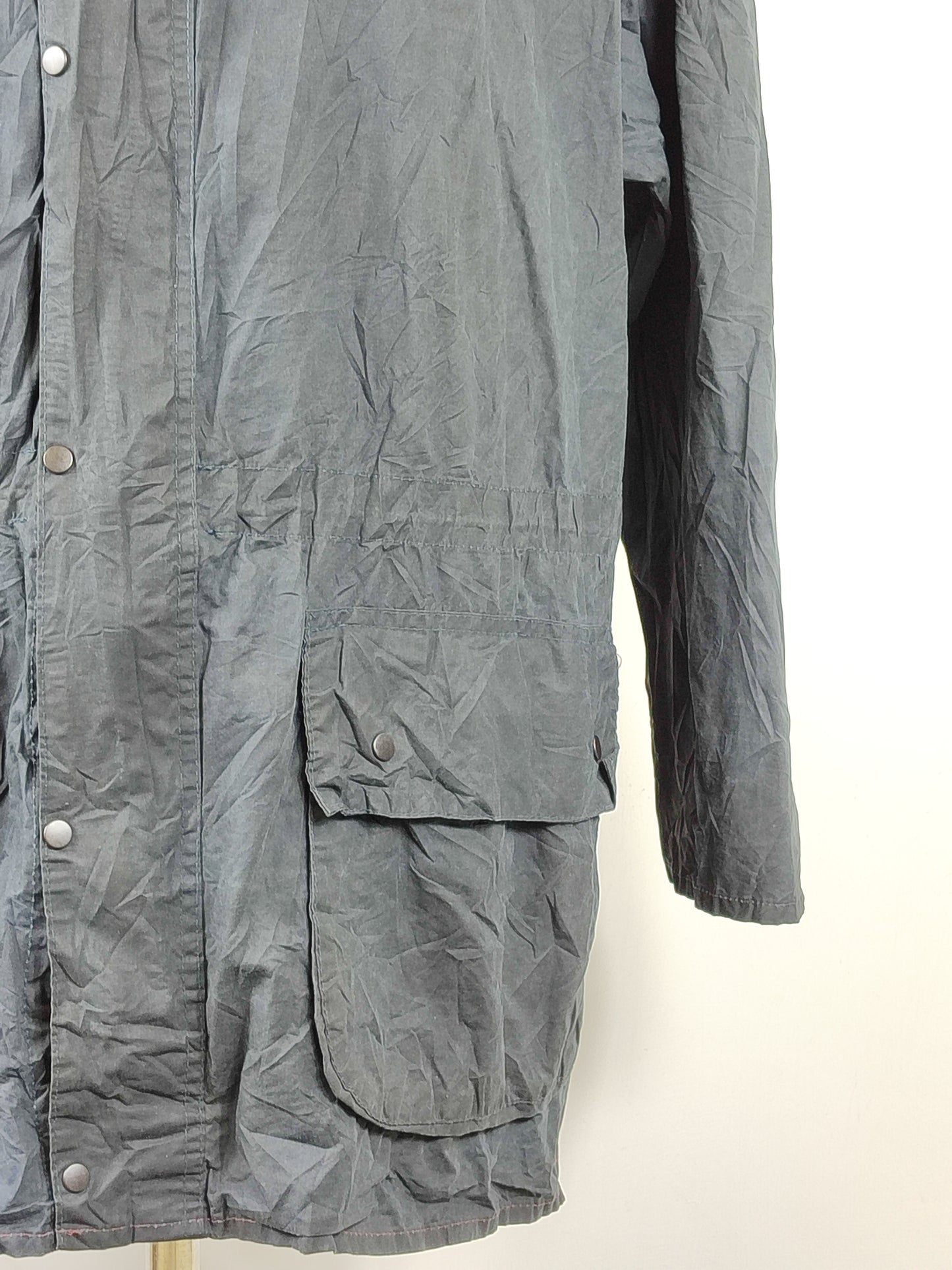 RARO Barbour Durham blu unlined con cappuccio C42/107 cm Navy Hooded waxed Durham Large