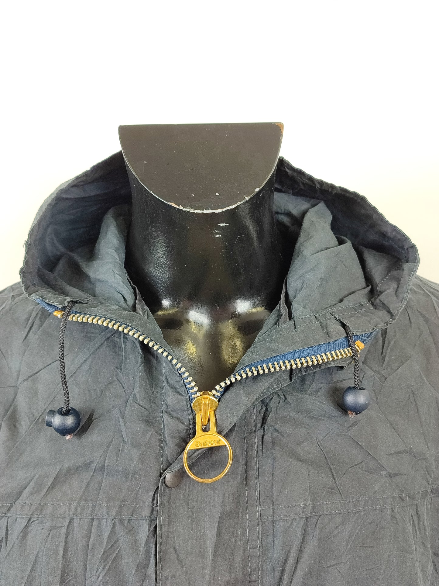 RARO Barbour Durham blu unlined con cappuccio C42/107 cm Navy Hooded waxed Durham Large