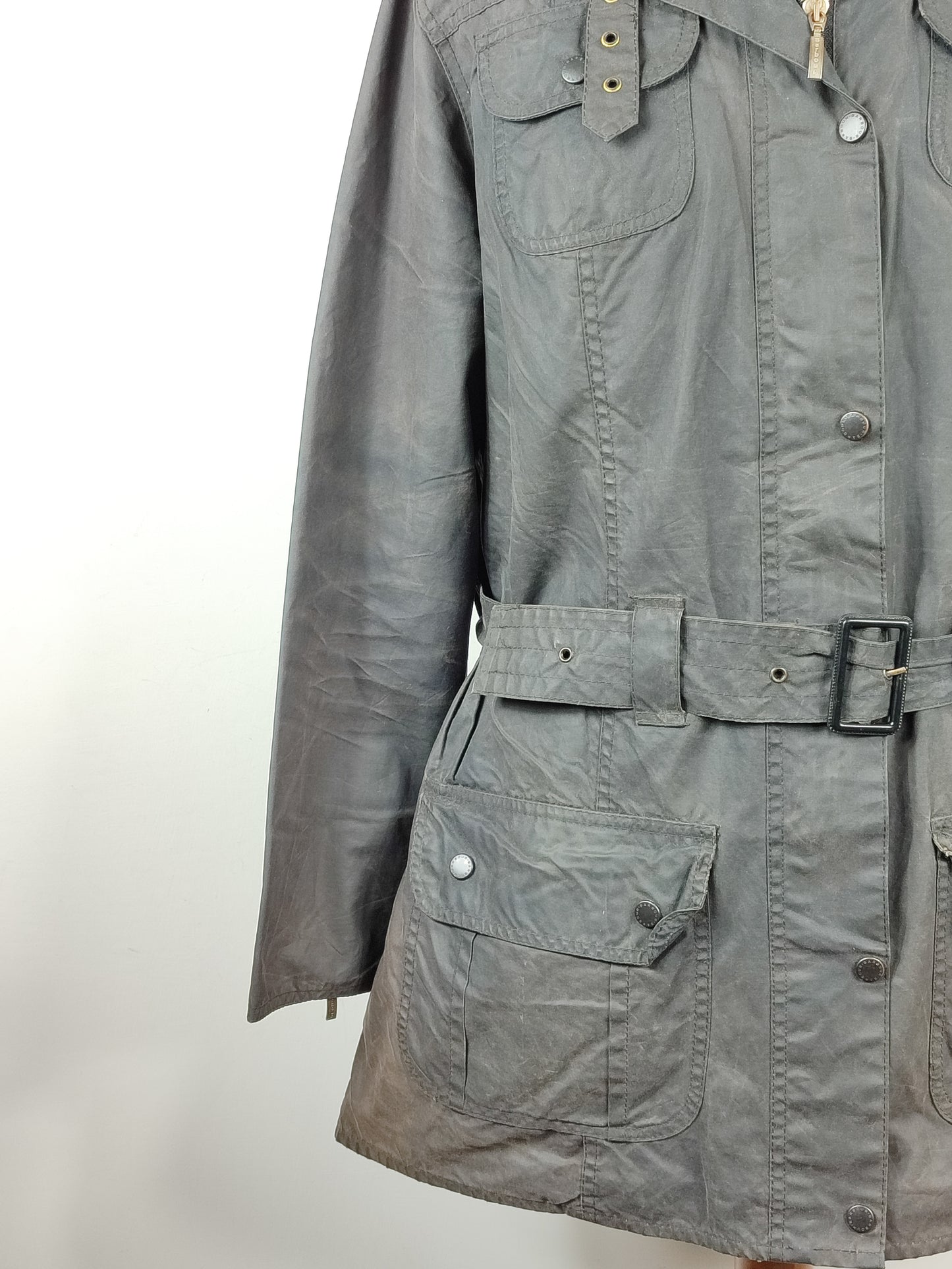 Giacca Barbour Unisex con cintura nera utility mac UK18 tg.48 - Black Waxed Utility Mac Jacket UK18