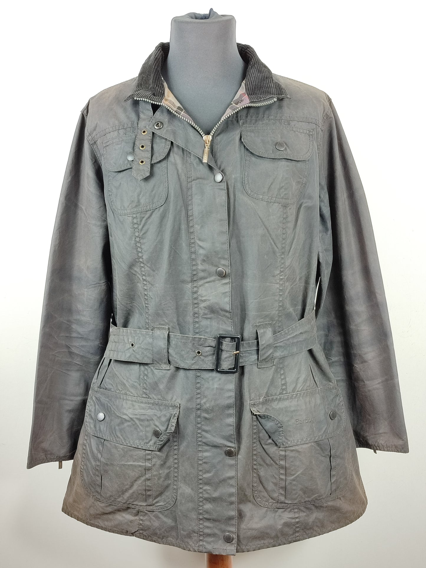 Giacca Barbour Unisex con cintura nera utility mac UK18 tg.48 - Black Waxed Utility Mac Jacket UK18